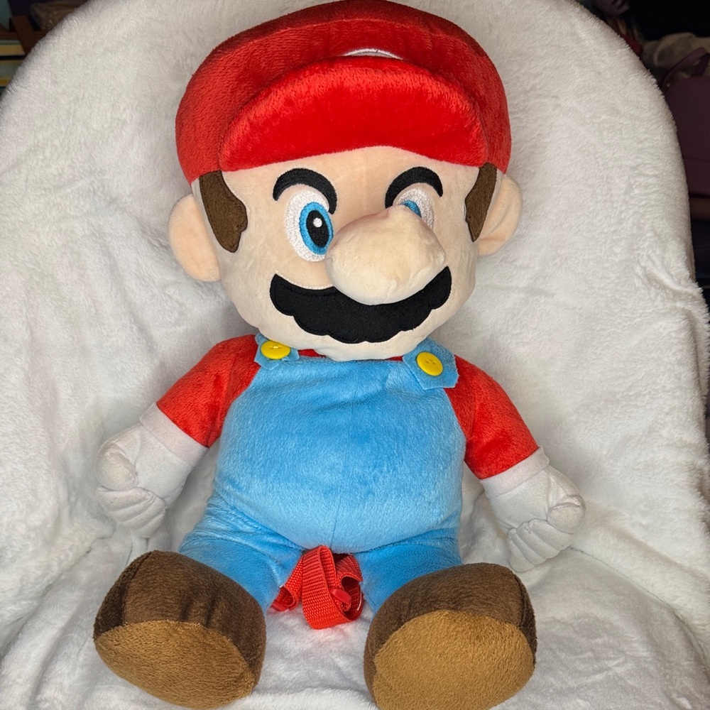 Nintendo Red and Blue Mario Plush Backpack, EUC